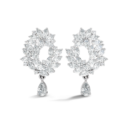 14K Rose Gold Marquise Cluster Earrings with Pear Drop Wedding & Party Jewelry For Her - HIGHCARAT DIAMONDS