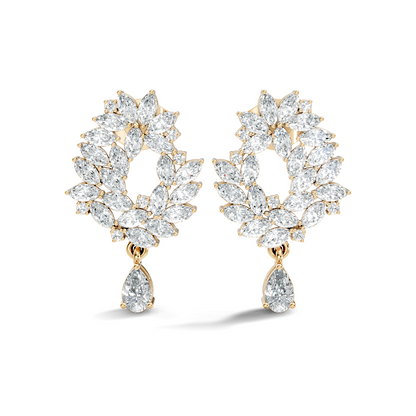 14K Rose Gold Marquise Cluster Earrings with Pear Drop Wedding & Party Jewelry For Her - HIGHCARAT DIAMONDS