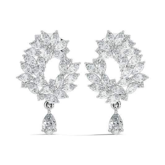 14K Rose Gold Marquise Cluster Earrings with Pear Drop Wedding & Party Jewelry For Her - HIGHCARAT DIAMONDS