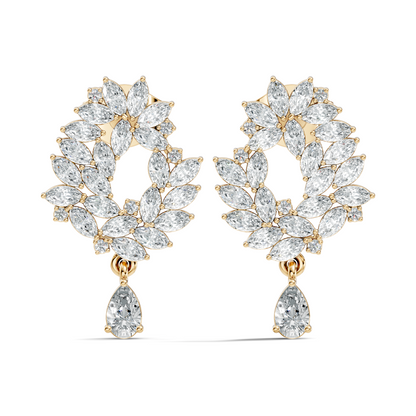 14K Rose Gold Marquise Cluster Earrings with Pear Drop Wedding & Party Jewelry For Her - HIGHCARAT DIAMONDS