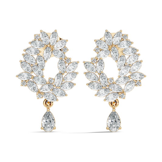 14K Rose Gold Marquise Cluster Earrings with Pear Drop Wedding & Party Jewelry For Her - HIGHCARAT DIAMONDS