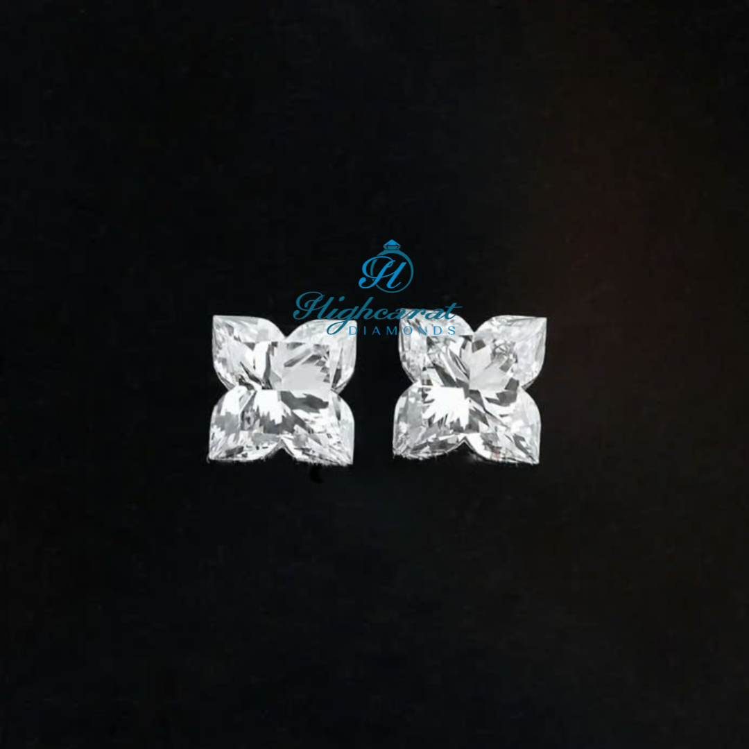 Lily flower shape lab grown diamond with custom faceting and four petal floral design