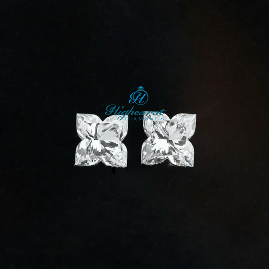 Lily flower shape lab grown diamond with custom faceting and four petal floral design