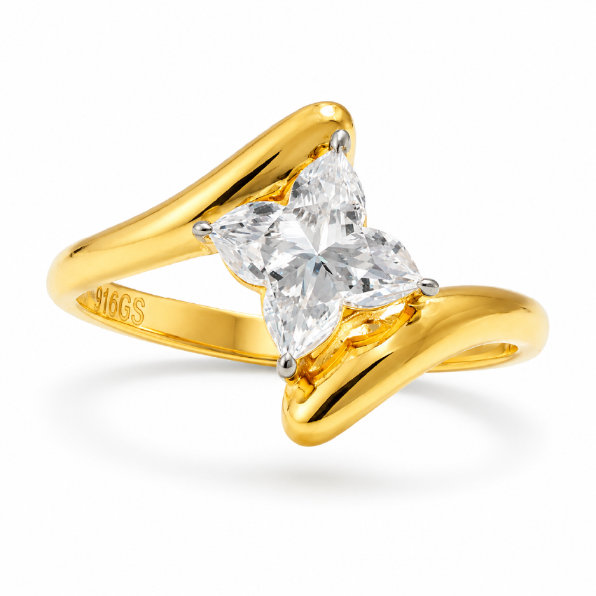 Lily Flower Cut Lab Grown Diamond Bypass Solitaire Ring