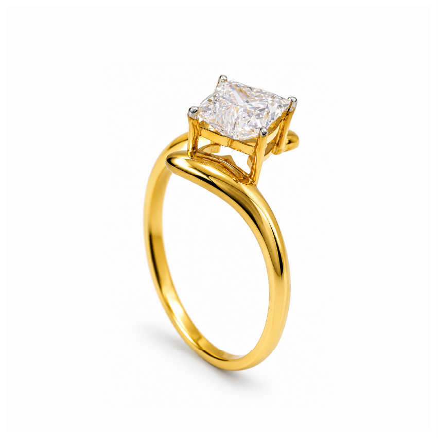 Lily Flower Cut Lab Grown Diamond Bypass Solitaire Ring