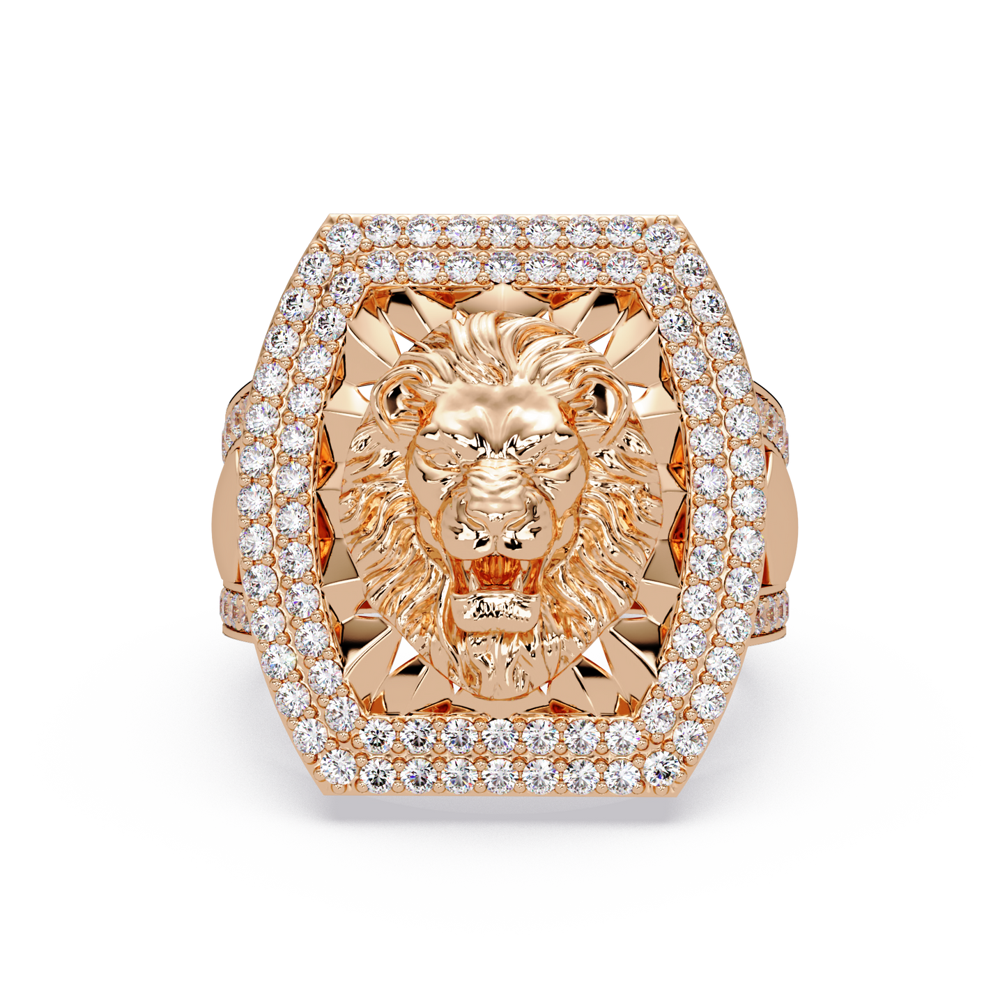 Lion Head Lab Grown Diamond Halo Signet Ring - HIGHCARAT DIAMONDS