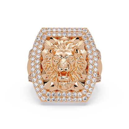 Lion Head Lab Grown Diamond Halo Signet Ring - HIGHCARAT DIAMONDS