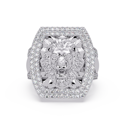 Lion Head Lab Grown Diamond Halo Signet Ring - HIGHCARAT DIAMONDS