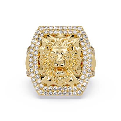 Lion Head Lab Grown Diamond Halo Signet Ring - HIGHCARAT DIAMONDS