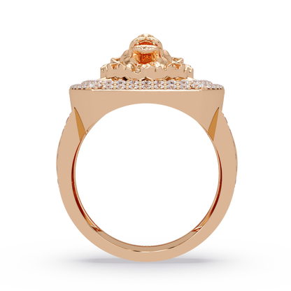 Lion Head Lab Grown Diamond Halo Signet Ring - HIGHCARAT DIAMONDS