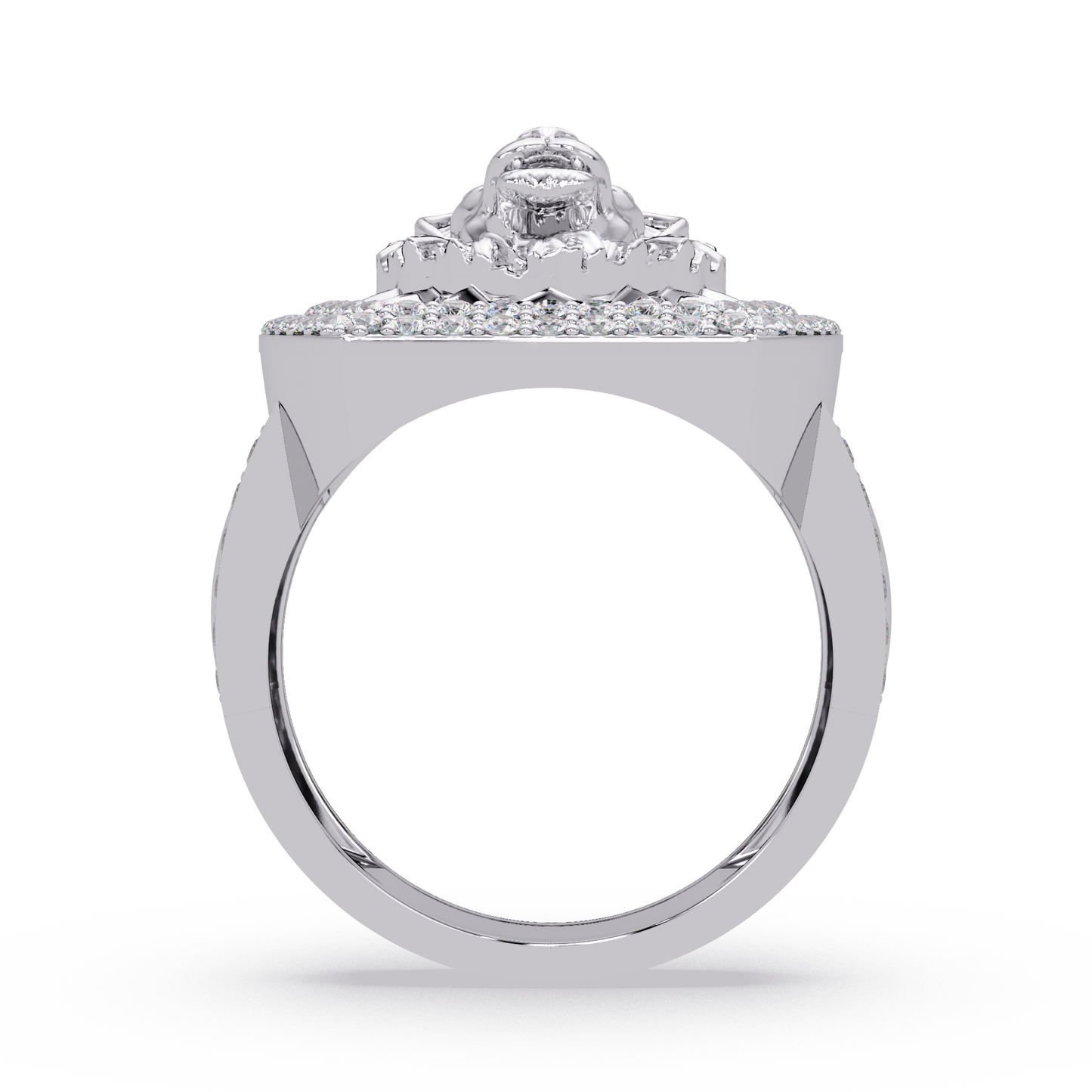 Lion Head Lab Grown Diamond Halo Signet Ring - HIGHCARAT DIAMONDS