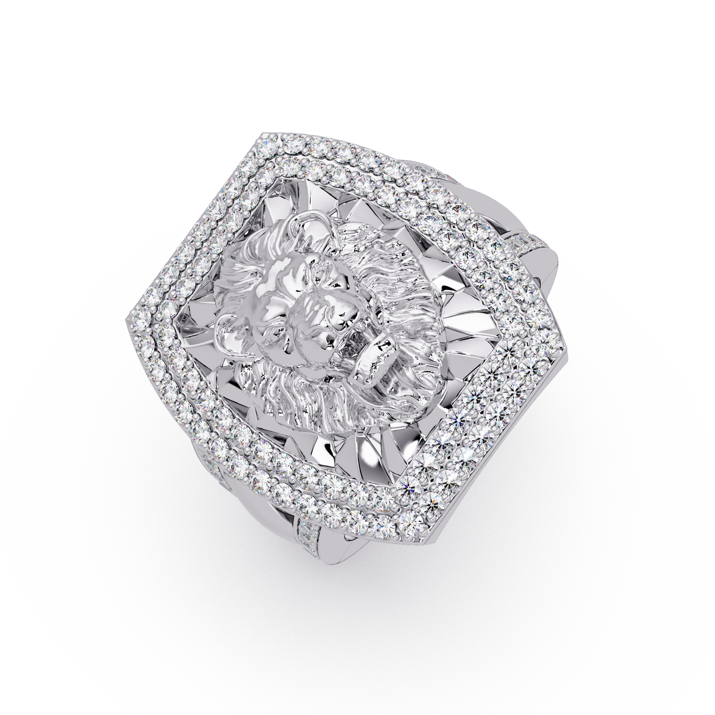 Lion Head Lab Grown Diamond Halo Signet Ring - HIGHCARAT DIAMONDS
