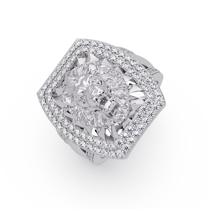 Lion Head Lab Grown Diamond Halo Signet Ring - HIGHCARAT DIAMONDS