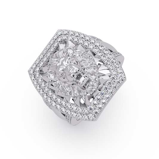 Lion Head Lab Grown Diamond Halo Signet Ring - HIGHCARAT DIAMONDS