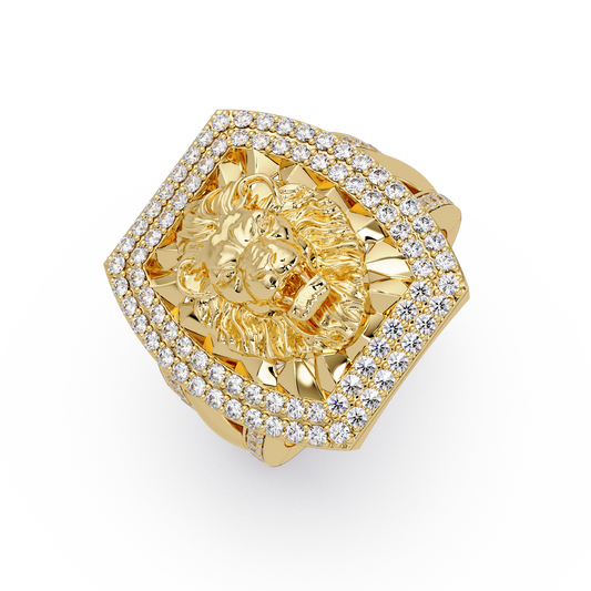 Lion Head Lab Grown Diamond Halo Signet Ring - HIGHCARAT DIAMONDS