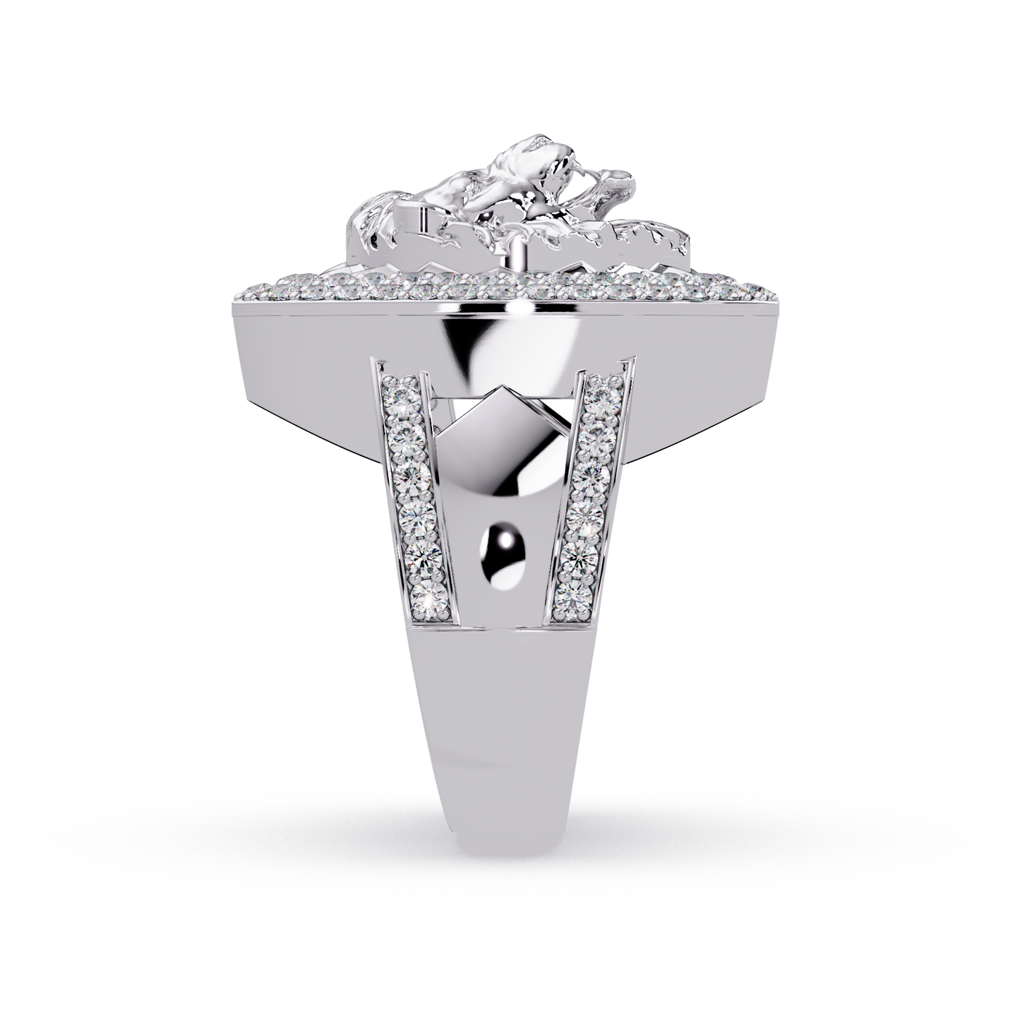 Lion Head Lab Grown Diamond Halo Signet Ring - HIGHCARAT DIAMONDS