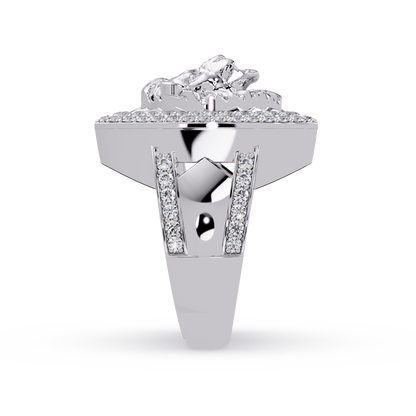 Lion Head Lab Grown Diamond Halo Signet Ring - HIGHCARAT DIAMONDS