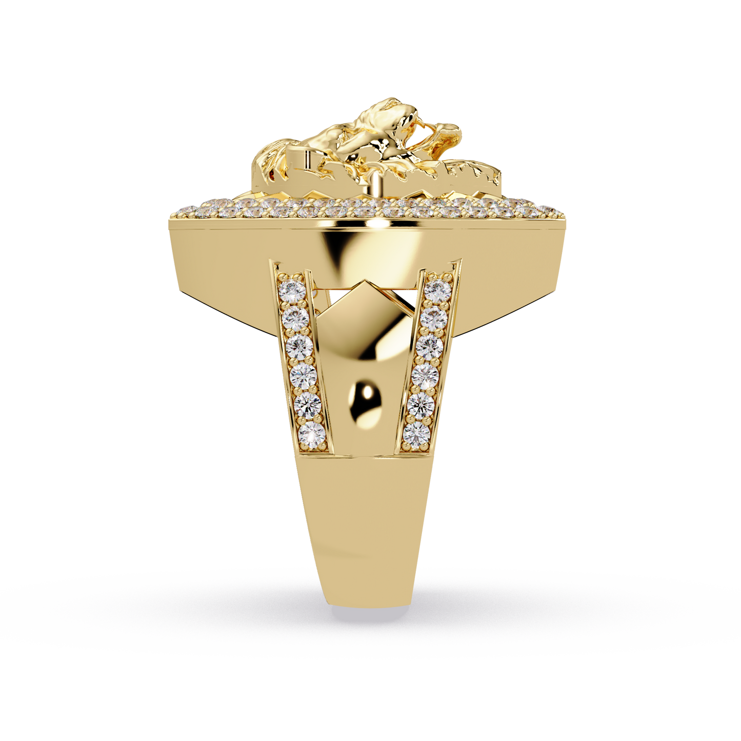 Lion Head Lab Grown Diamond Halo Signet Ring - HIGHCARAT DIAMONDS