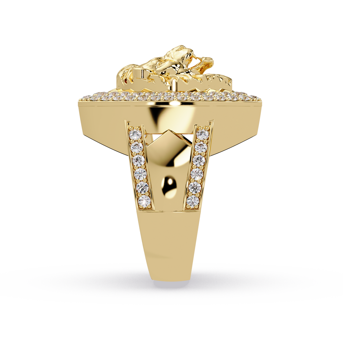 Lion Head Lab Grown Diamond Halo Signet Ring - HIGHCARAT DIAMONDS