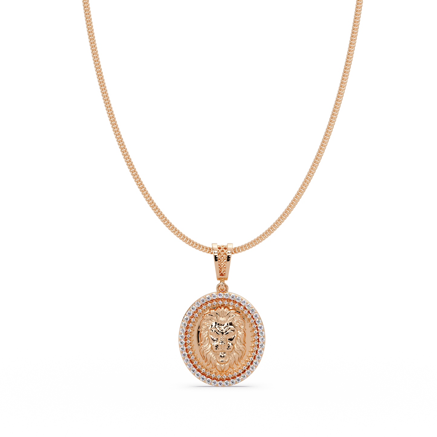 Lion Head Medallion Lab Grown Diamond Rose Gold Pendant Necklace - HIGHCARAT DIAMONDS