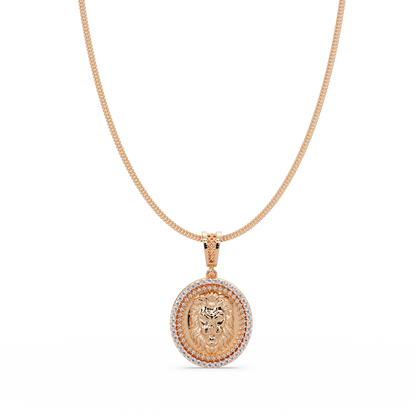 Lion Head Medallion Lab Grown Diamond Rose Gold Pendant Necklace - HIGHCARAT DIAMONDS