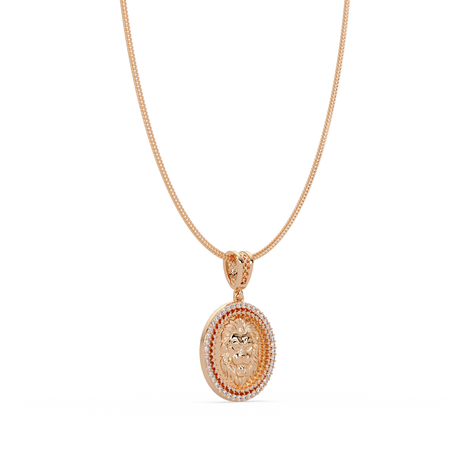 Lion Head Medallion Lab Grown Diamond Rose Gold Pendant Necklace - HIGHCARAT DIAMONDS