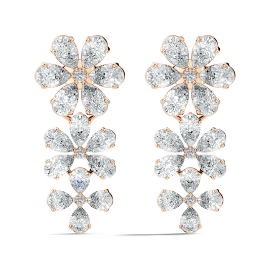 Luxury Flower Cluster Pear Diamond Drop Earrings White Gold Elegant Statement Jewelry