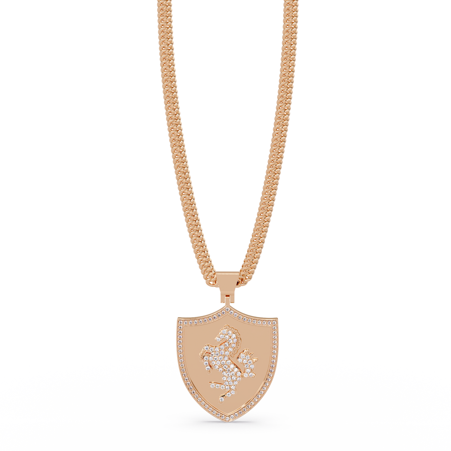 Luxury Horse Shield Lab Grown Diamond Pendant in Yellow Gold - HIGHCARAT DIAMONDS