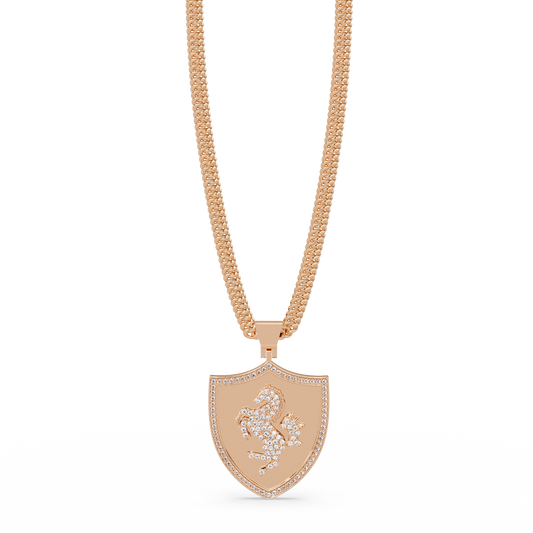 Luxury Horse Shield Lab Grown Diamond Pendant in Yellow Gold - HIGHCARAT DIAMONDS
