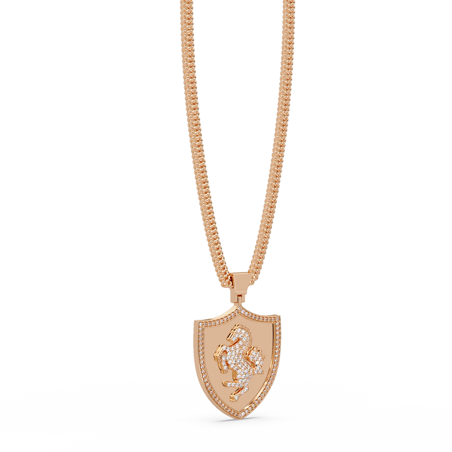 Luxury Horse Shield Lab Grown Diamond Pendant in Yellow Gold - HIGHCARAT DIAMONDS