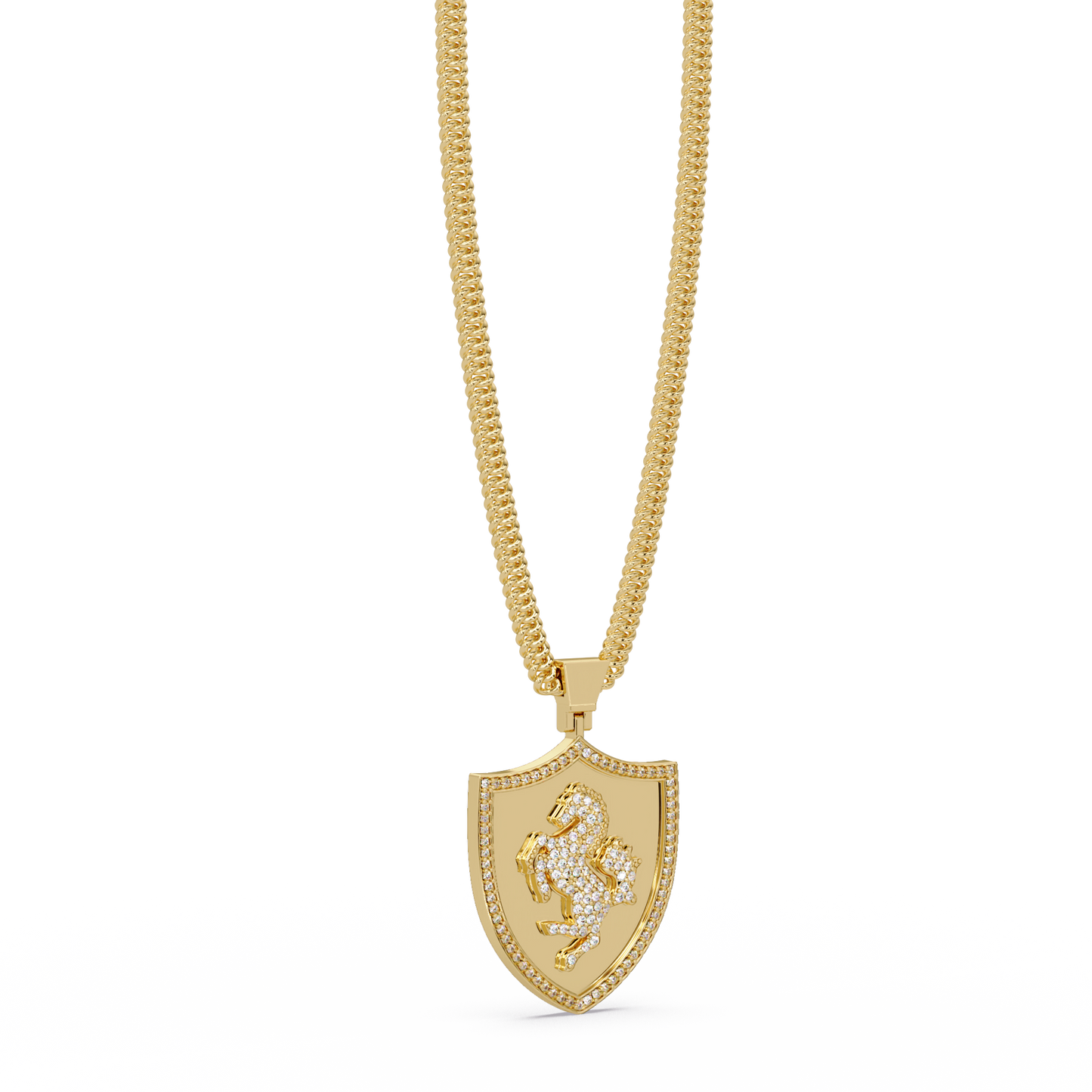 Luxury Horse Shield Lab Grown Diamond Pendant in Yellow Gold - HIGHCARAT DIAMONDS