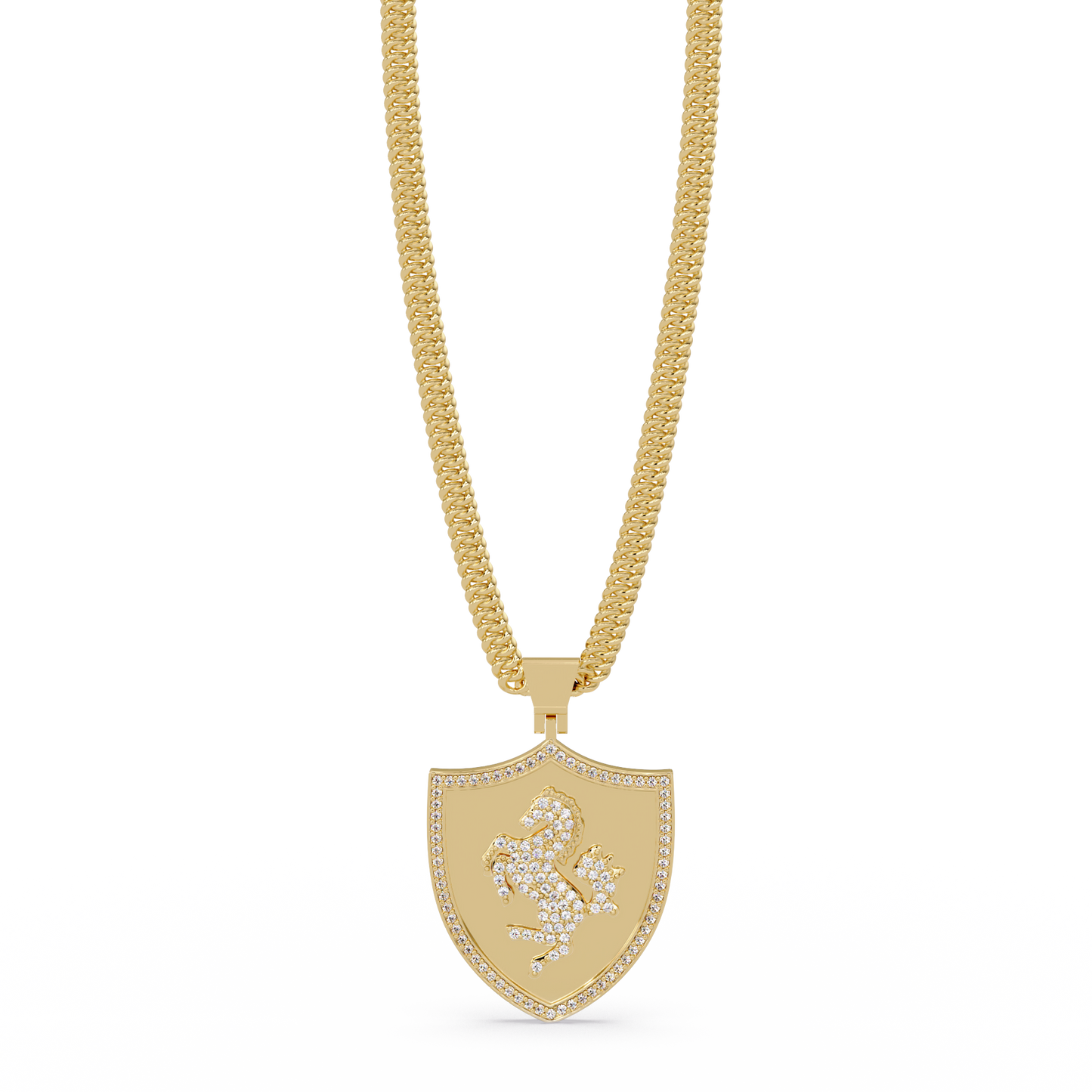 Luxury Horse Shield Lab Grown Diamond Pendant in Yellow Gold - HIGHCARAT DIAMONDS