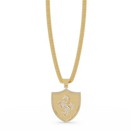Luxury Horse Shield Lab Grown Diamond Pendant in Yellow Gold - HIGHCARAT DIAMONDS