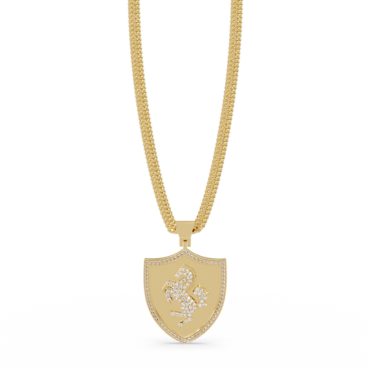 Luxury Horse Shield Lab Grown Diamond Pendant in Yellow Gold - HIGHCARAT DIAMONDS