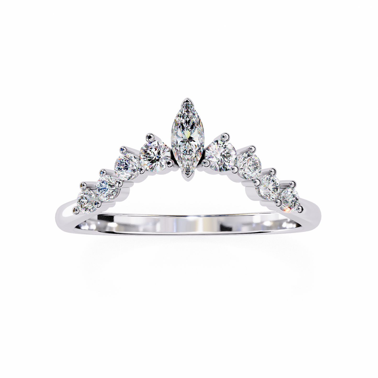 Marquise And Round Cut Antique V Shape Dainty Minimalist  Prong Set Stunning Bridal Band For Her - HIGHCARAT DIAMONDS