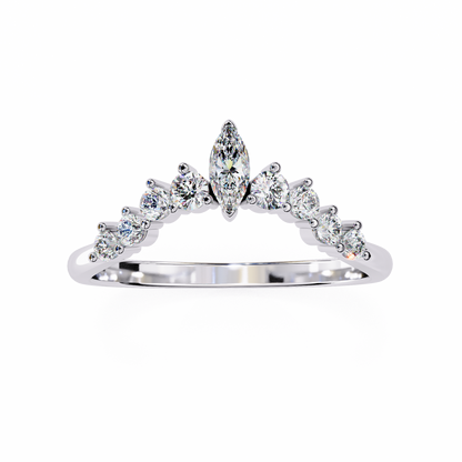 Marquise And Round Cut Antique V Shape Dainty Minimalist  Prong Set Stunning Bridal Band For Her - HIGHCARAT DIAMONDS