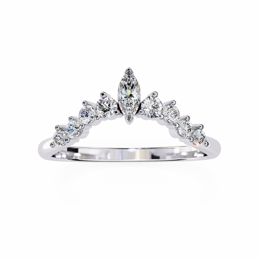 Marquise And Round Cut Antique V Shape Dainty Minimalist  Prong Set Stunning Bridal Band For Her - HIGHCARAT DIAMONDS