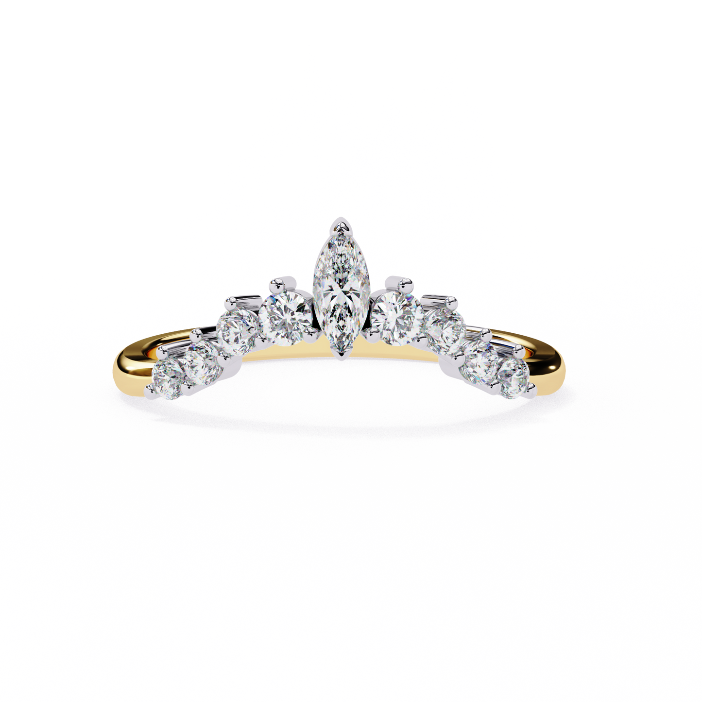 Marquise And Round Cut Antique V Shape Dainty Minimalist  Prong Set Stunning Bridal Band For Her - HIGHCARAT DIAMONDS