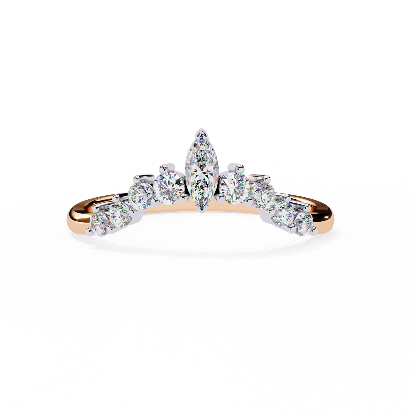 Marquise And Round Cut Antique V Shape Dainty Minimalist  Prong Set Stunning Bridal Band For Her - HIGHCARAT DIAMONDS