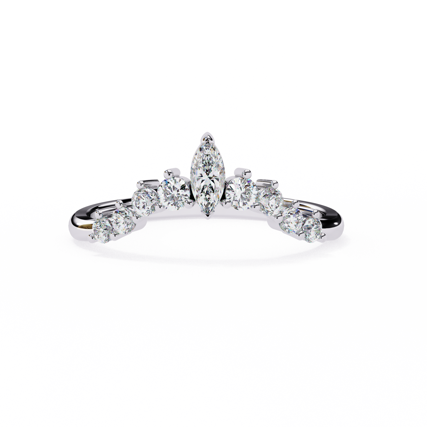Marquise And Round Cut Antique V Shape Dainty Minimalist  Prong Set Stunning Bridal Band For Her - HIGHCARAT DIAMONDS