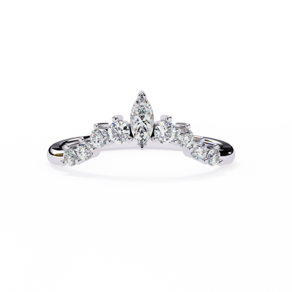 Marquise And Round Cut Antique V Shape Dainty Minimalist  Prong Set Stunning Bridal Band For Her - HIGHCARAT DIAMONDS