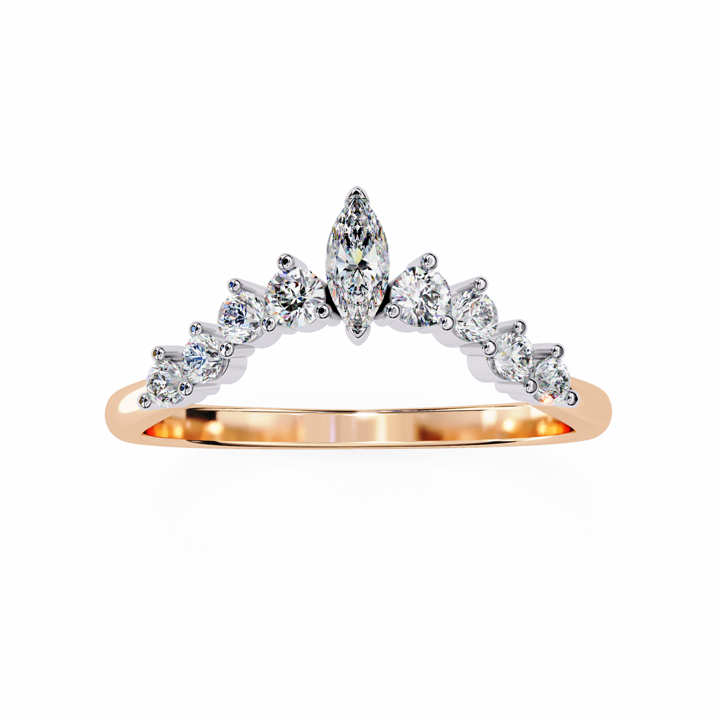 Marquise And Round Cut Antique V Shape Dainty Minimalist  Prong Set Stunning Bridal Band For Her - HIGHCARAT DIAMONDS