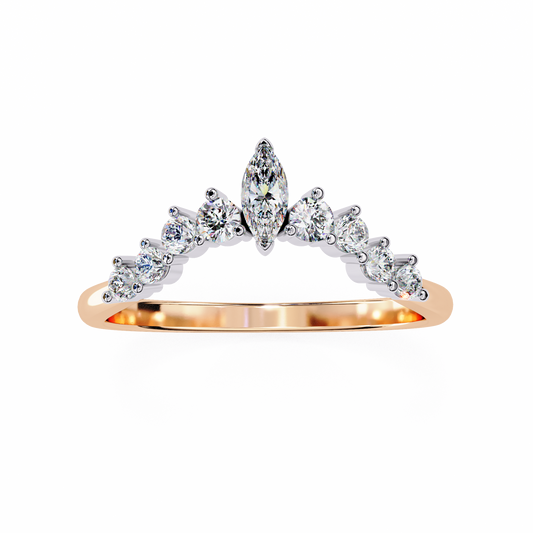 Marquise And Round Cut Antique V Shape Dainty Minimalist  Prong Set Stunning Bridal Band For Her - HIGHCARAT DIAMONDS