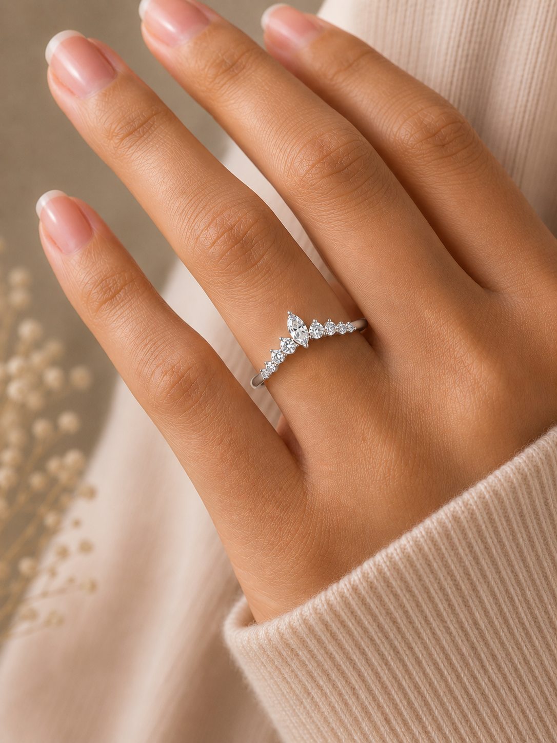 Marquise And Round Cut Antique V Shape Dainty Minimalist  Prong Set Stunning Bridal Band For Her - HIGHCARAT DIAMONDS