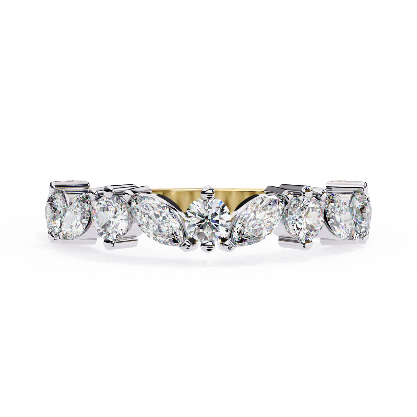 Marquise And Round Cut Diamond Half Eternity Elegance Antique Timeless Sparkling Engagement Band - HIGHCARAT DIAMONDS
