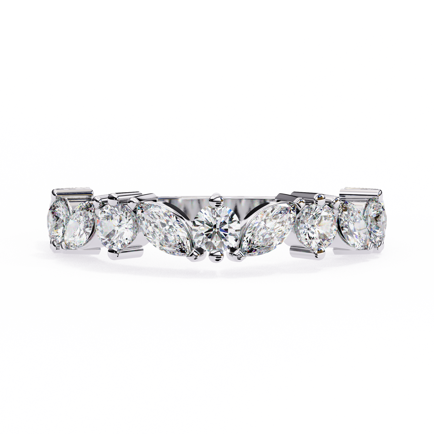 Marquise And Round Cut Diamond Half Eternity Elegance Antique Timeless Sparkling Engagement Band - HIGHCARAT DIAMONDS