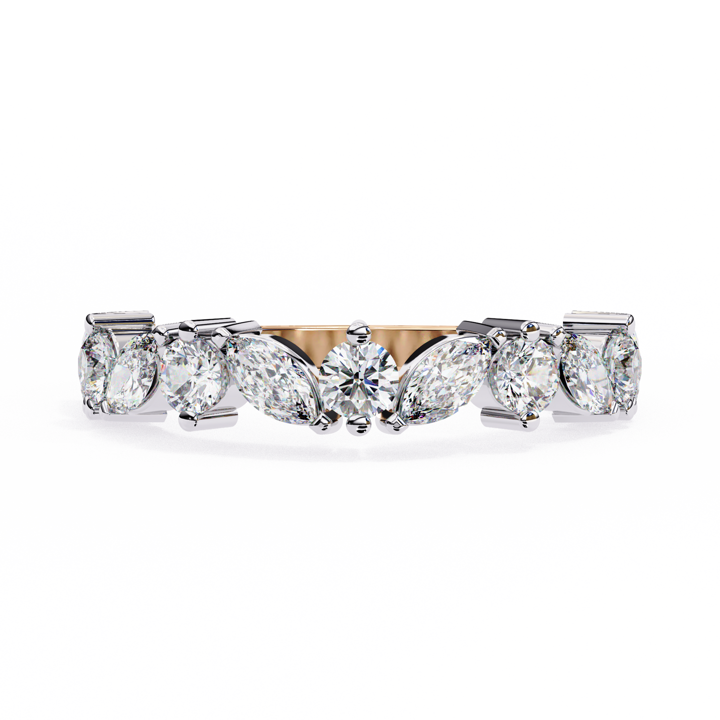 Marquise And Round Cut Diamond Half Eternity Elegance Antique Timeless Sparkling Engagement Band - HIGHCARAT DIAMONDS