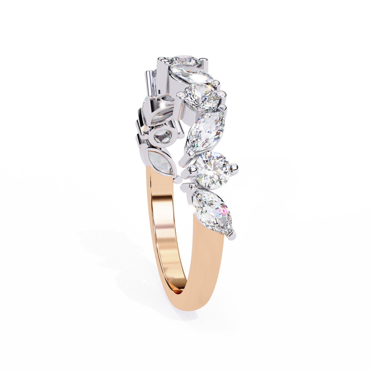 Marquise And Round Cut Diamond Half Eternity Elegance Antique Timeless Sparkling Engagement Band - HIGHCARAT DIAMONDS