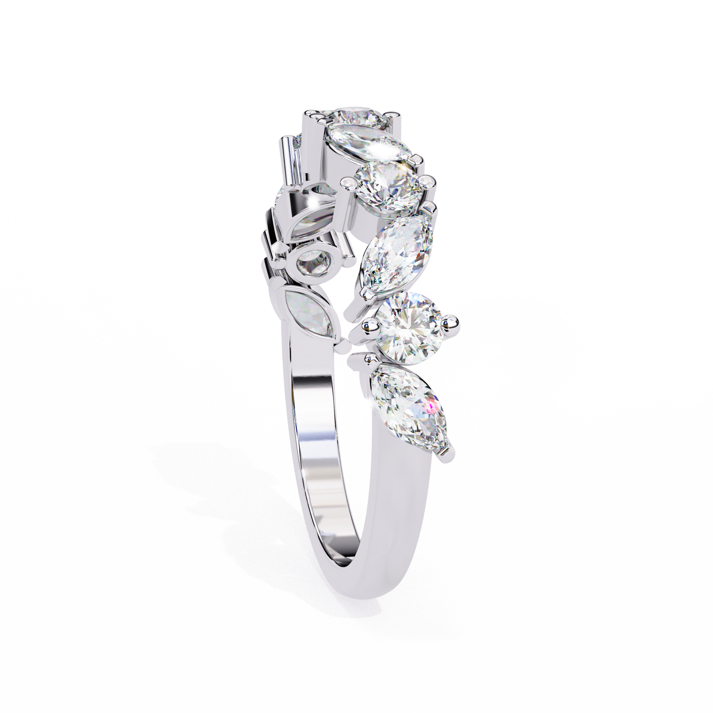 Marquise And Round Cut Diamond Half Eternity Elegance Antique Timeless Sparkling Engagement Band - HIGHCARAT DIAMONDS