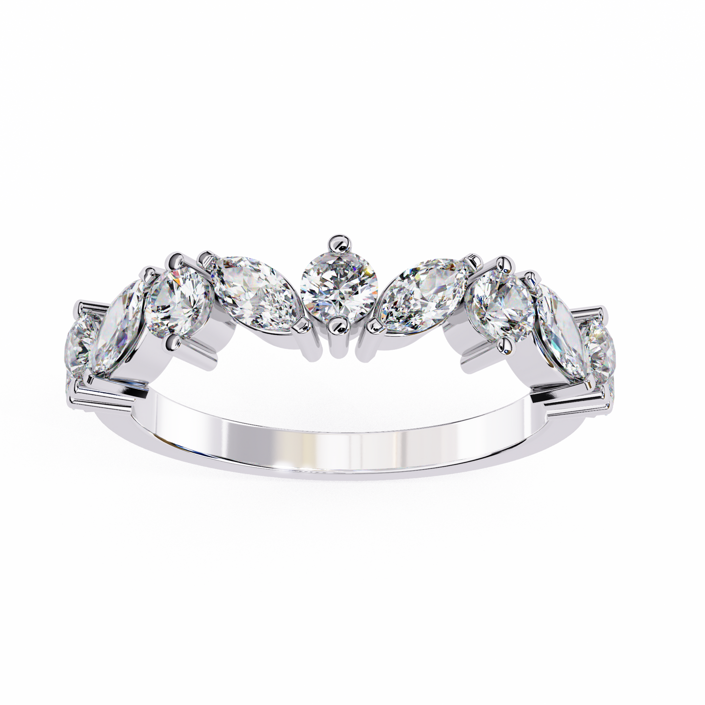 Marquise And Round Cut Diamond Half Eternity Elegance Antique Timeless Sparkling Engagement Band - HIGHCARAT DIAMONDS